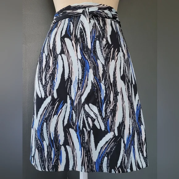 Reiss Blue and Black Asymmetrical Wrap Midi Skirt - Picture 3 of 10